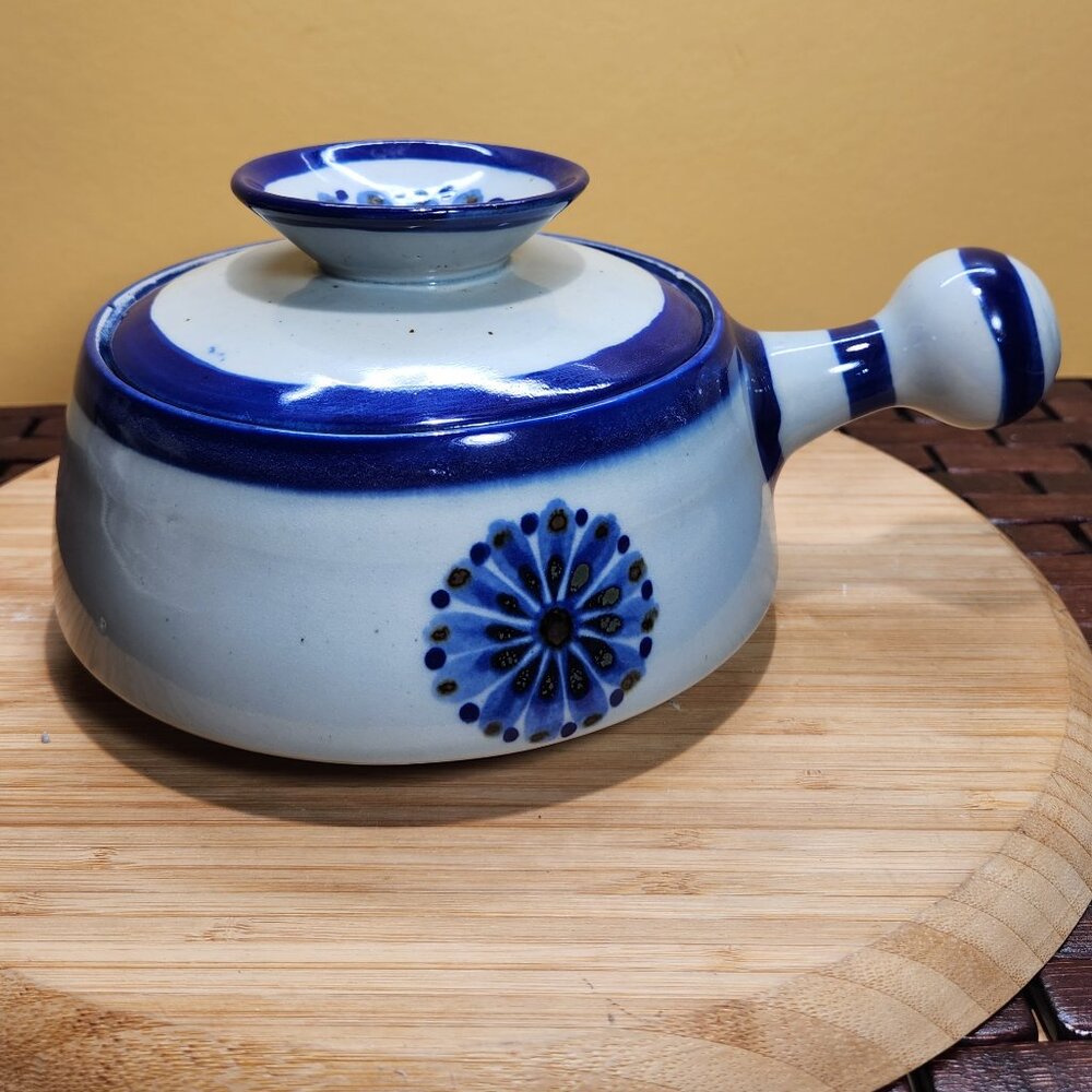 Ken Edwards El Palomar Guadalajara Blue Flower Lidded Bowl Mexican Pottery VTG